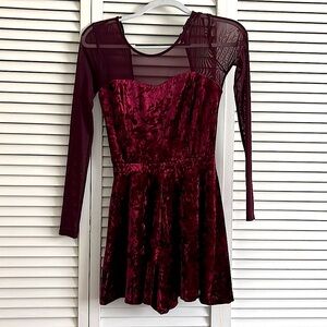 Forever 21 red velvet long sleeve romper